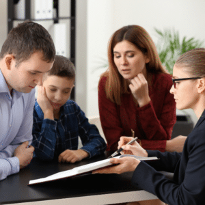Parents discussing a 50/50 custody agreement
